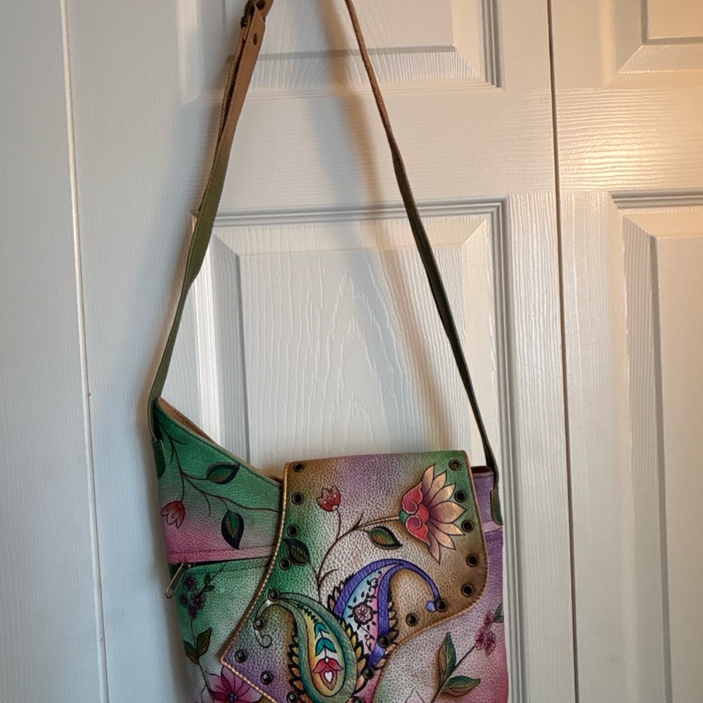 Anuschka Hand-Painted Leather Crossbody – Floral Paisley Art, New w/o tags